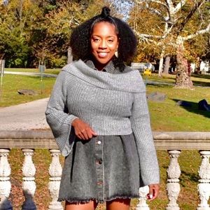 Cowl Neck Cropped Sweater w/ Bell Sleeves